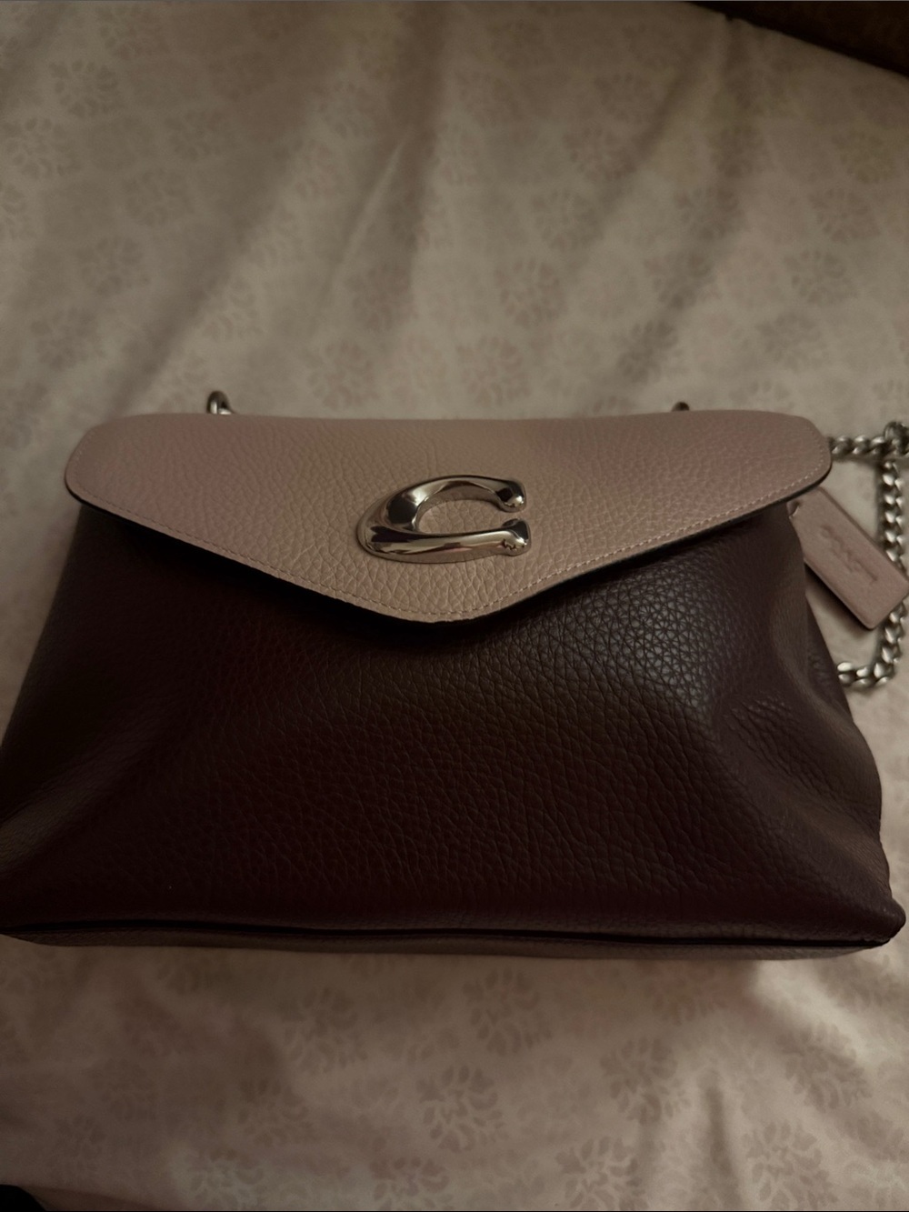 Coach Pebbled Leather Two-Tone Crossbody in Mauve and Dark Brown